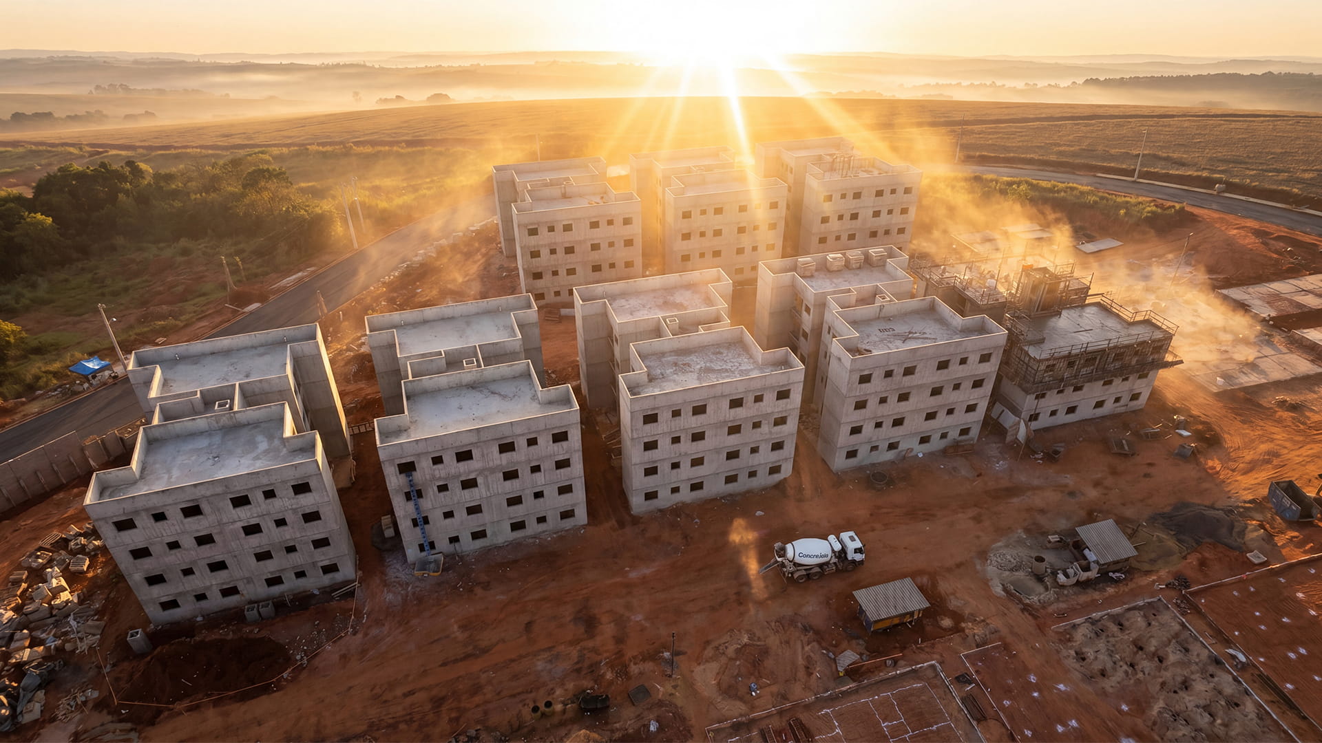 Empreendimento Grupo FAJ em obra com caminhão ConcreJota